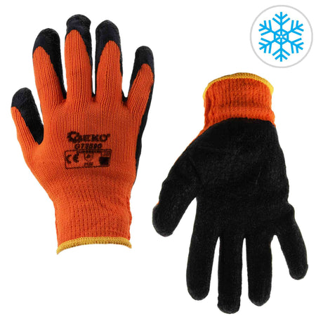 Acrylvoering gekreukte latex gecoate handschoen voor winter ORANJE maat: 8