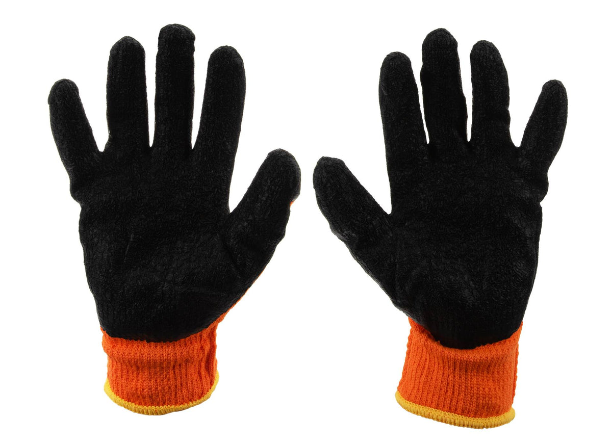 Acrylvoering gekreukte latex gecoate handschoen voor winter ORANJE maat: 9