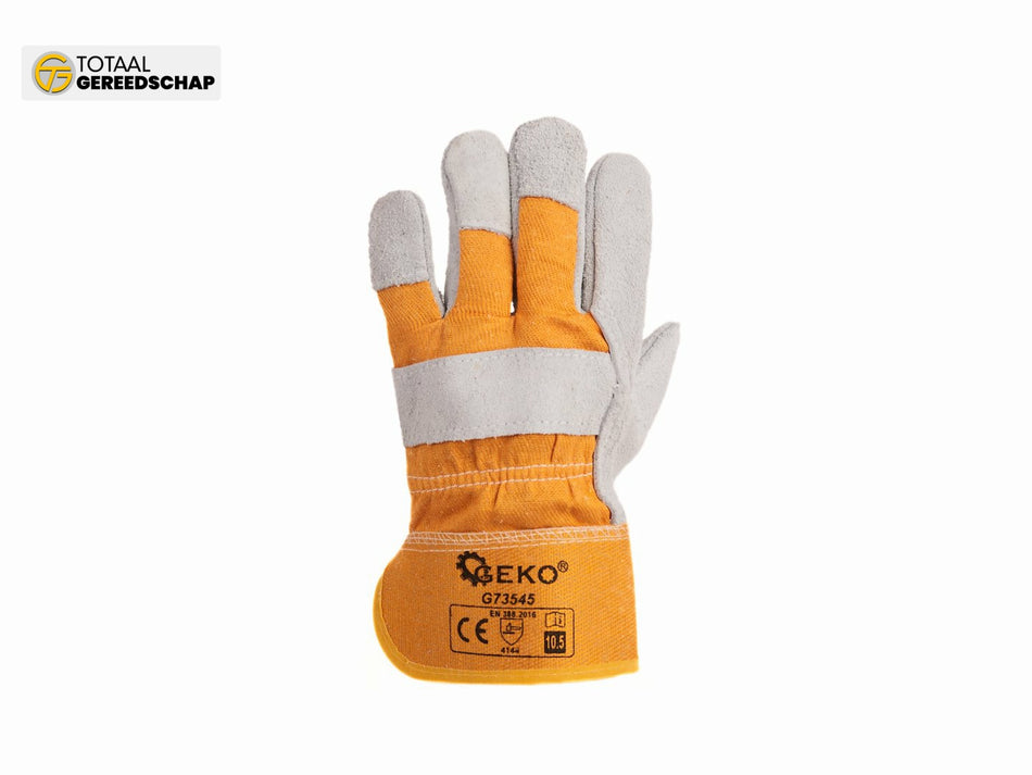 Leather gloves with plyester back