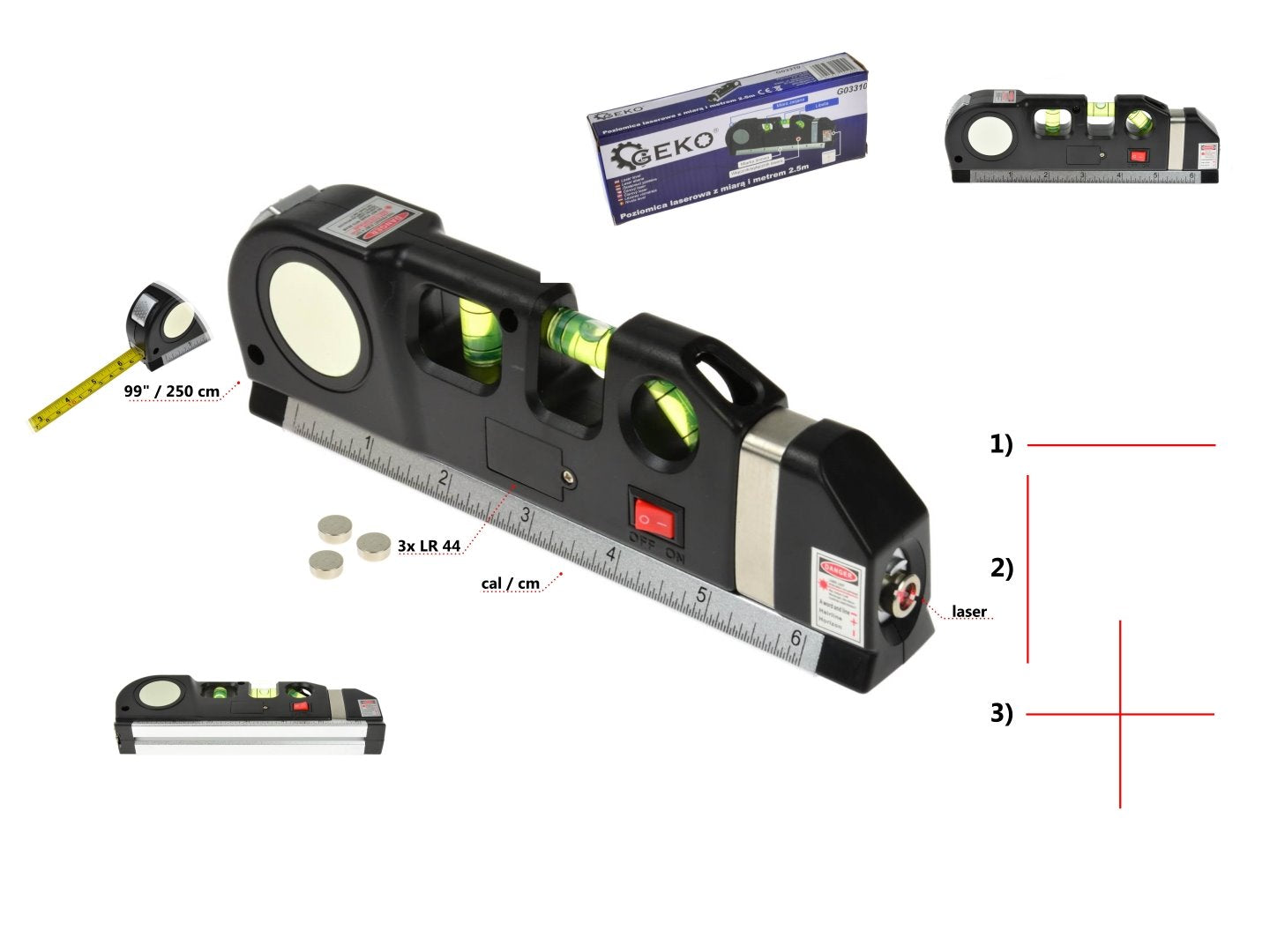 Multifunctionele laserwaterpas met meetlint 2,5 m