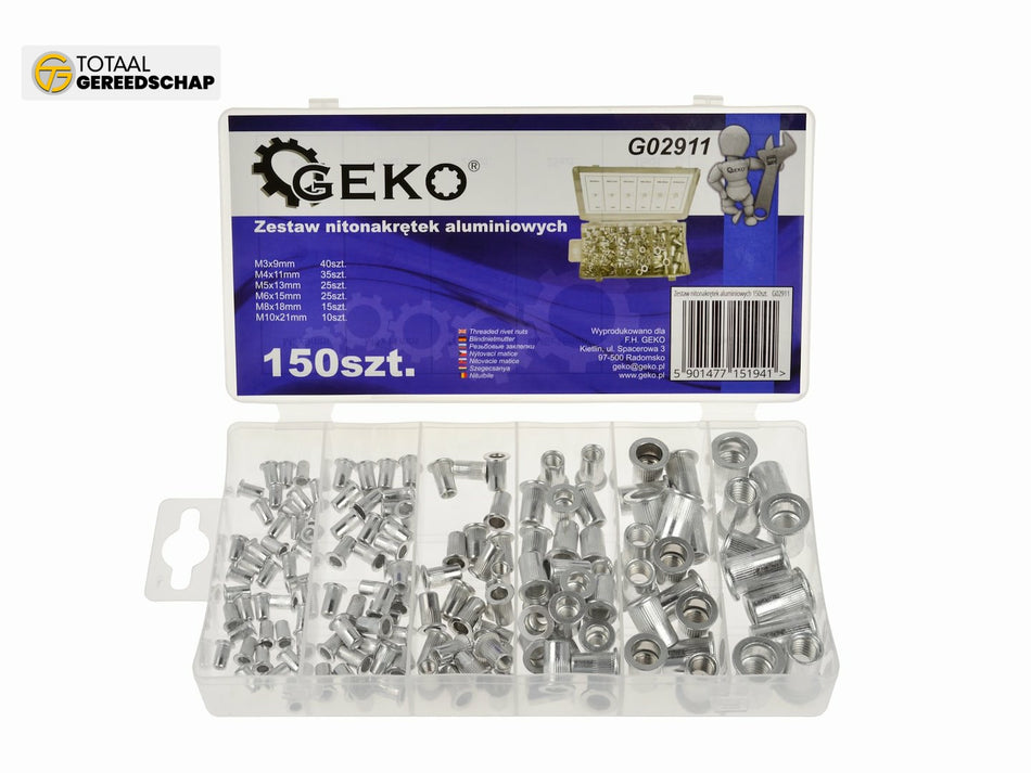 150pcs Aluminium Rivet Nuts Assortment
