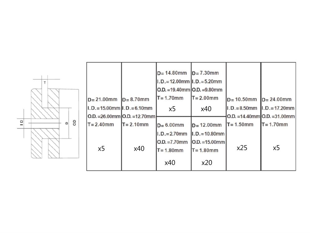 180 stuks rubberen doorvoerringen assortiment set