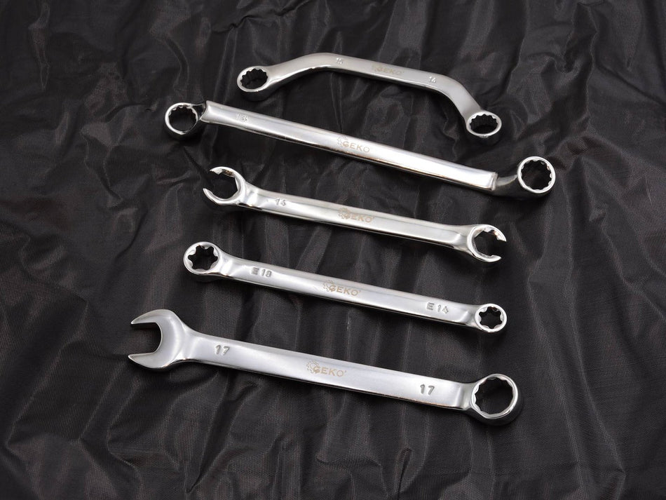 Ringsleutelset met polijstafwerking 6-32mm 47 stuks CrV (opbergrol)