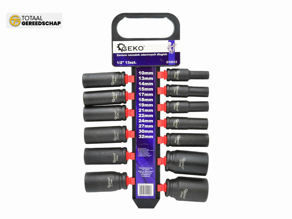 Long Impact Sockets Set 1/2" 10-32mm (13pcs)
