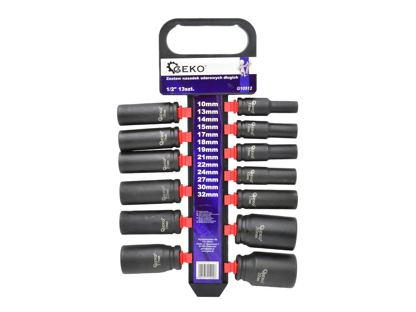 Lange slagdopsleutelset 1/2" 10-32mm (13 stuks)