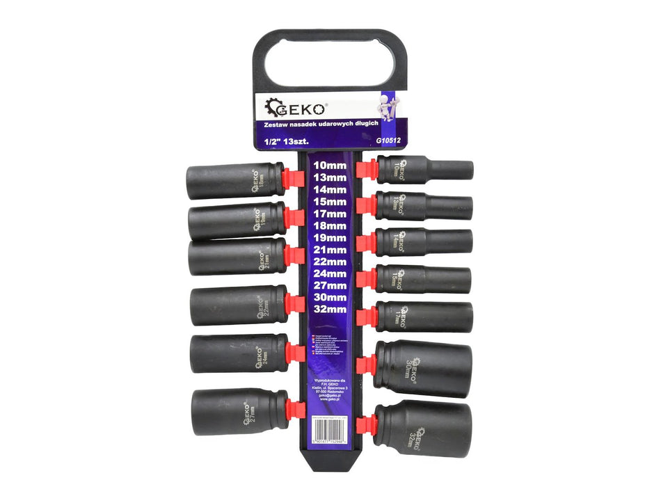 Lange slagdopsleutelset 1/2" 10-32mm (13 stuks)