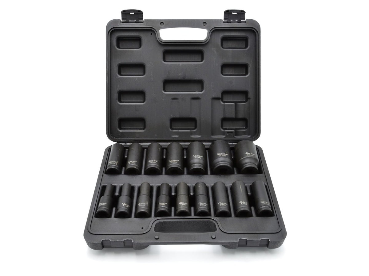 Lange slagdopsleutelset 1/2" 10-32mm (16 stuks)