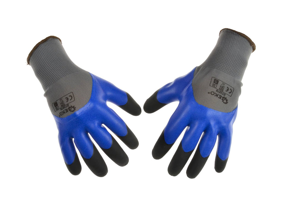 Blauwe polyestervoering schuim latex gecoat met vinger dubbel gedoopt maat 8