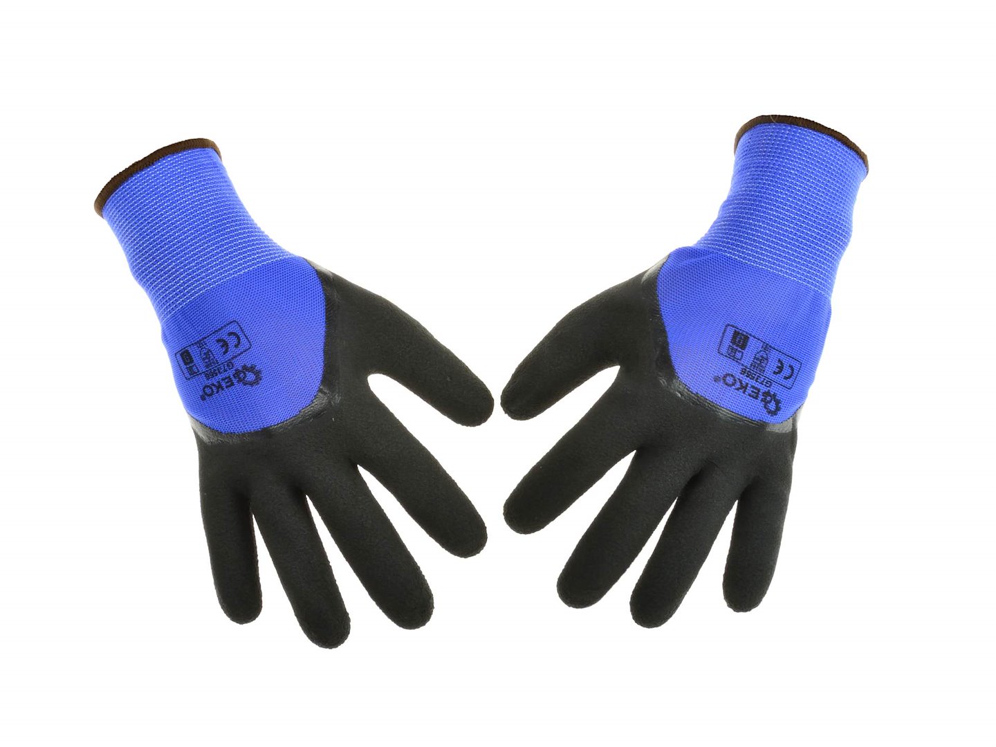 Blauw polyester met 3/4 zwarte latex coating maat 8