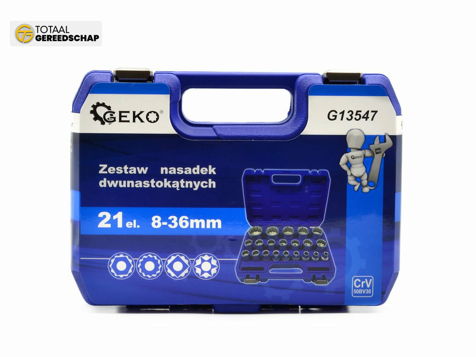 21pcs 12pt Socket set 8-36mm CRV 50BV30