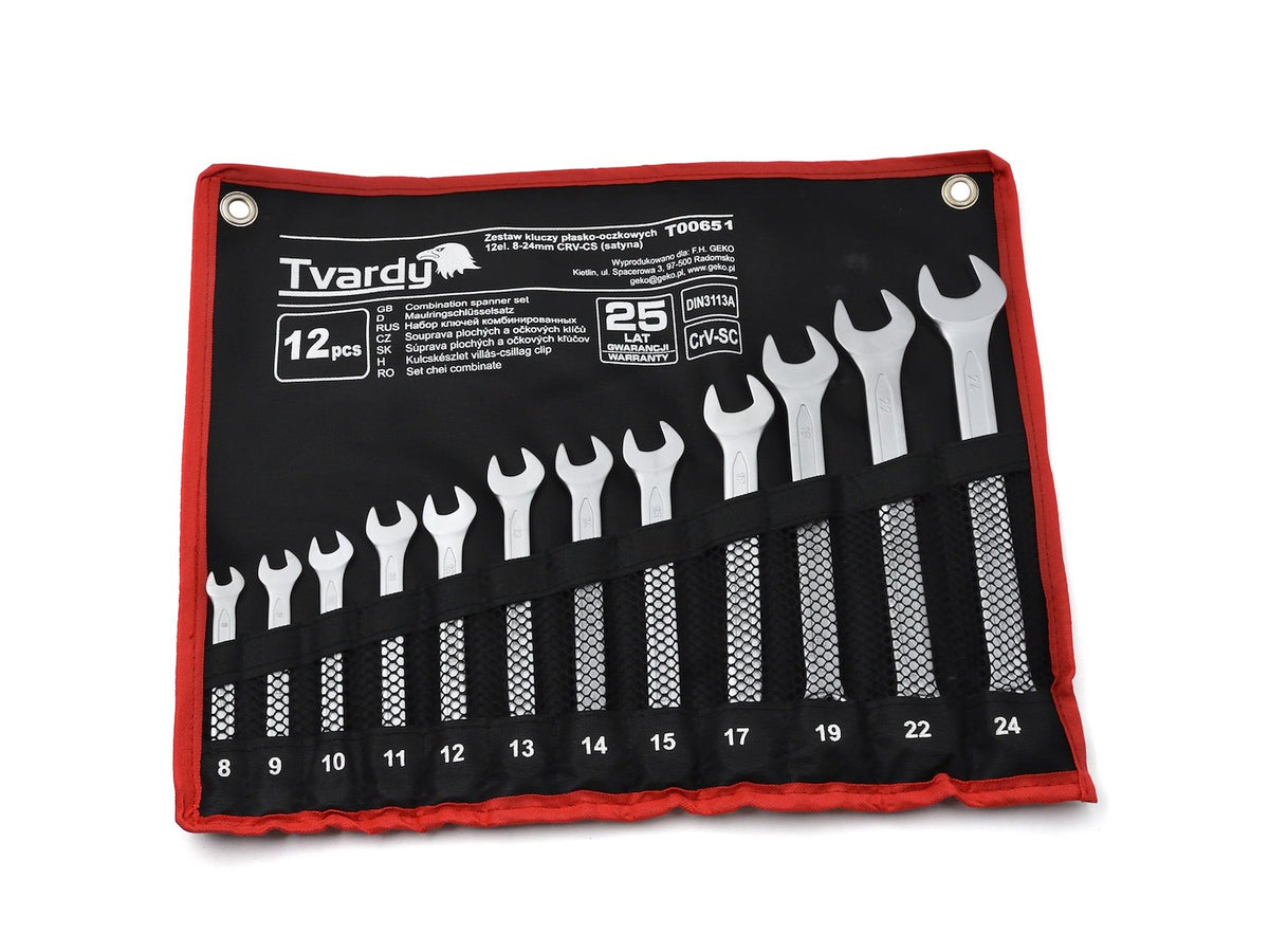 12-delige steeksleutel combinatie set 8-24mm, satijn, CRV, koud gestanst