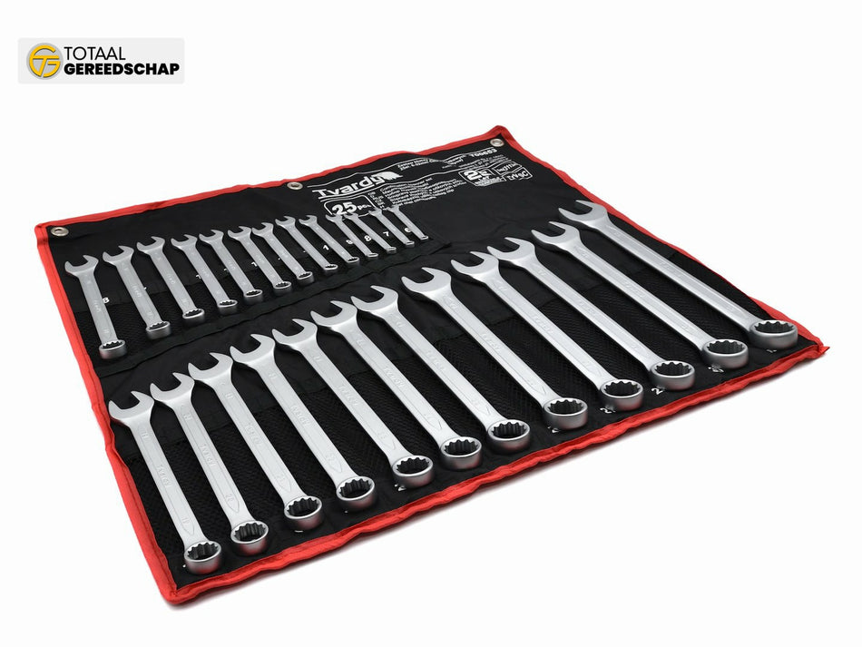 25pcs Combination spanner set 6-32mm, satin, CRV, Cold stamped