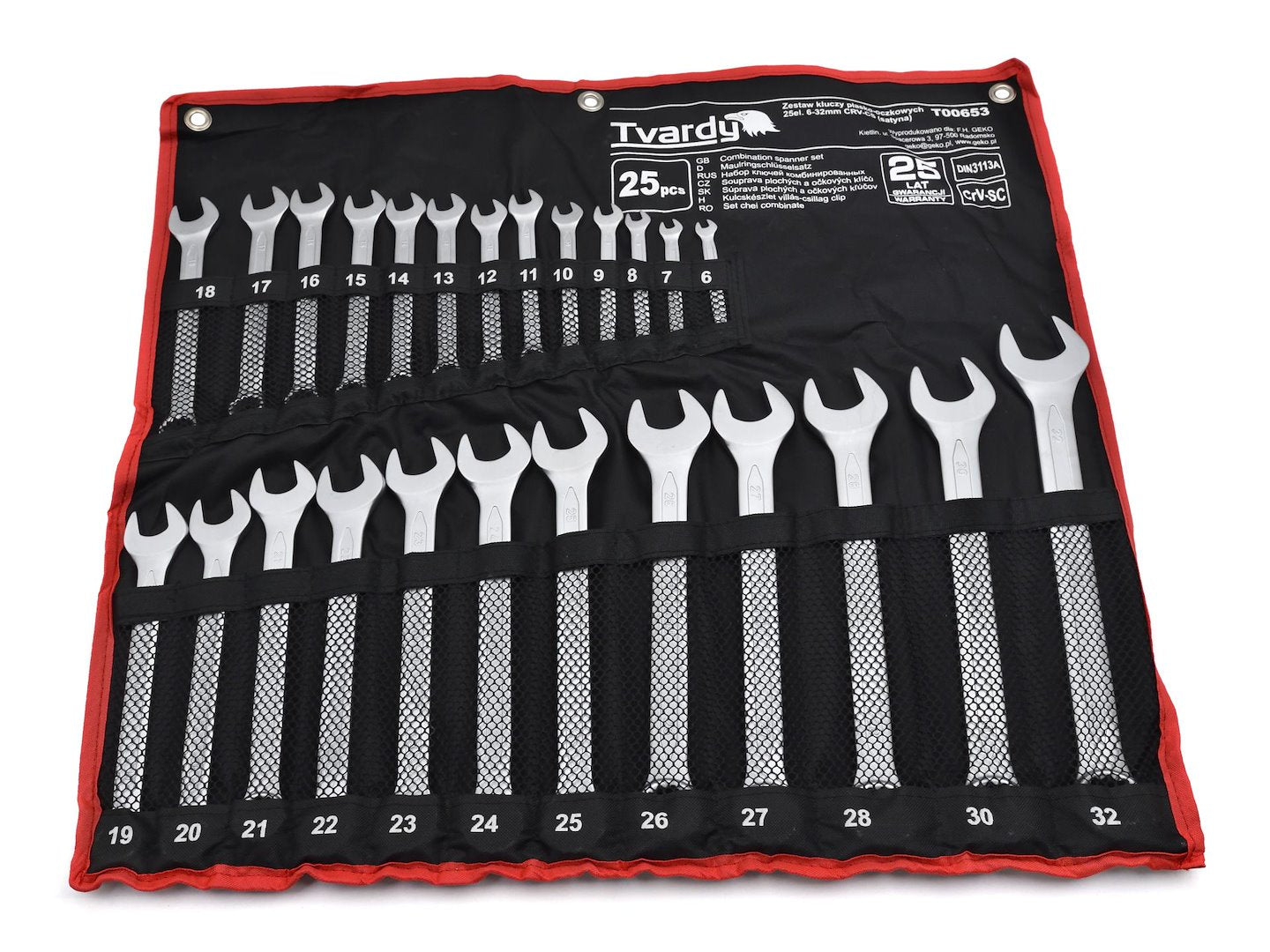 25-delige steeksleutel combinatie set 6-32mm, satijn, CRV, koud gestanst