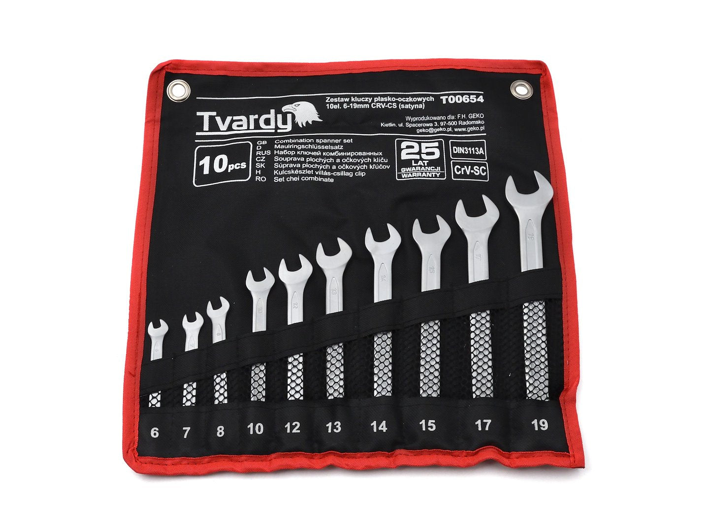 10-delige steeksleutel combinatie set 6-19mm, satijn, CRV, koud gestanst