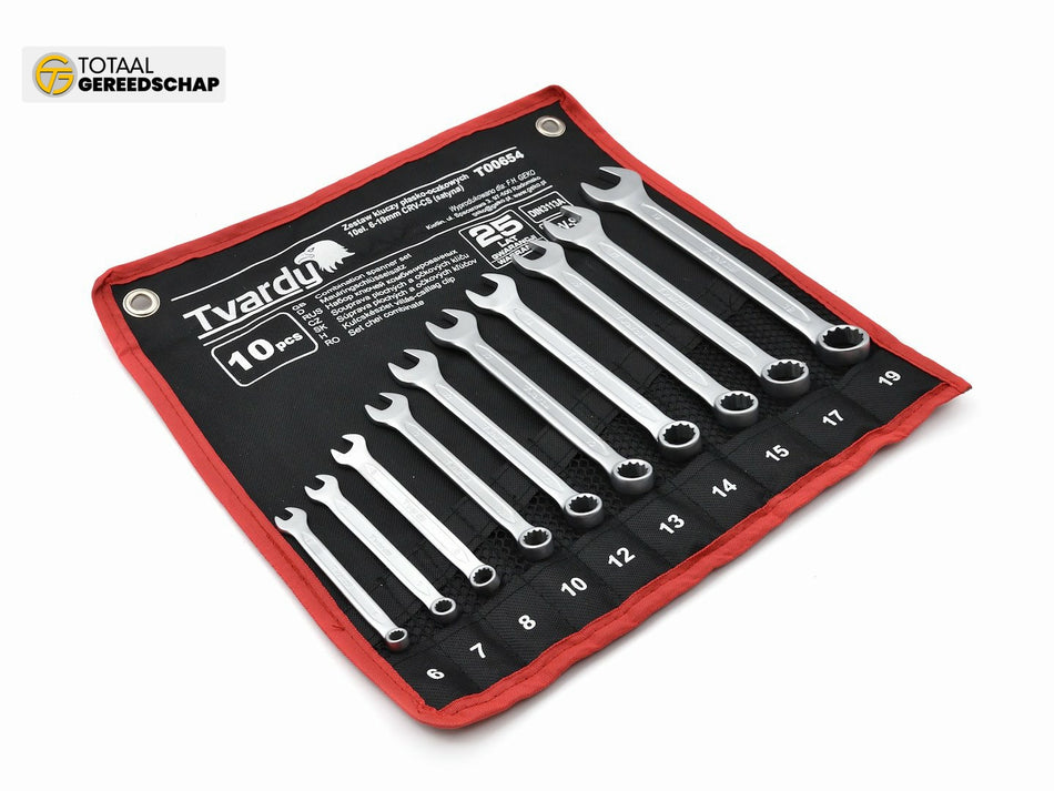 10pcs Combination spanner set 6-19mm, satin, CRV, Cold stamped