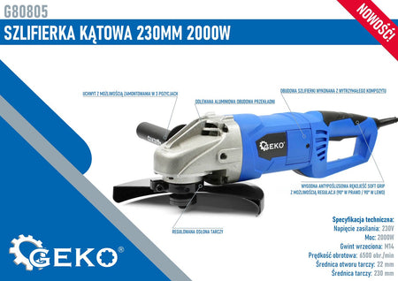Haakse slijper 230mm 2000W met vermogensregeling