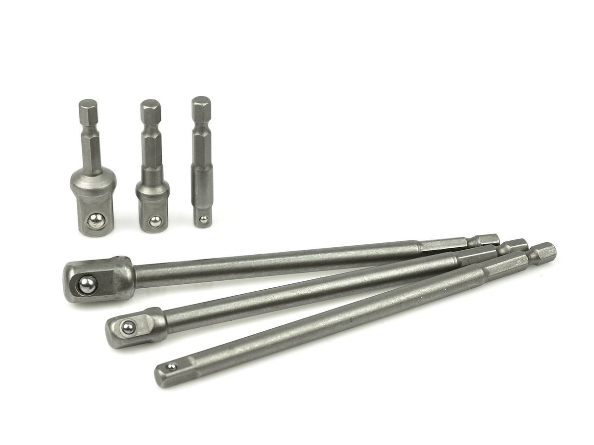 Set van 6 dopadapterstukken HEX 1/4" 3/8" 1/2"