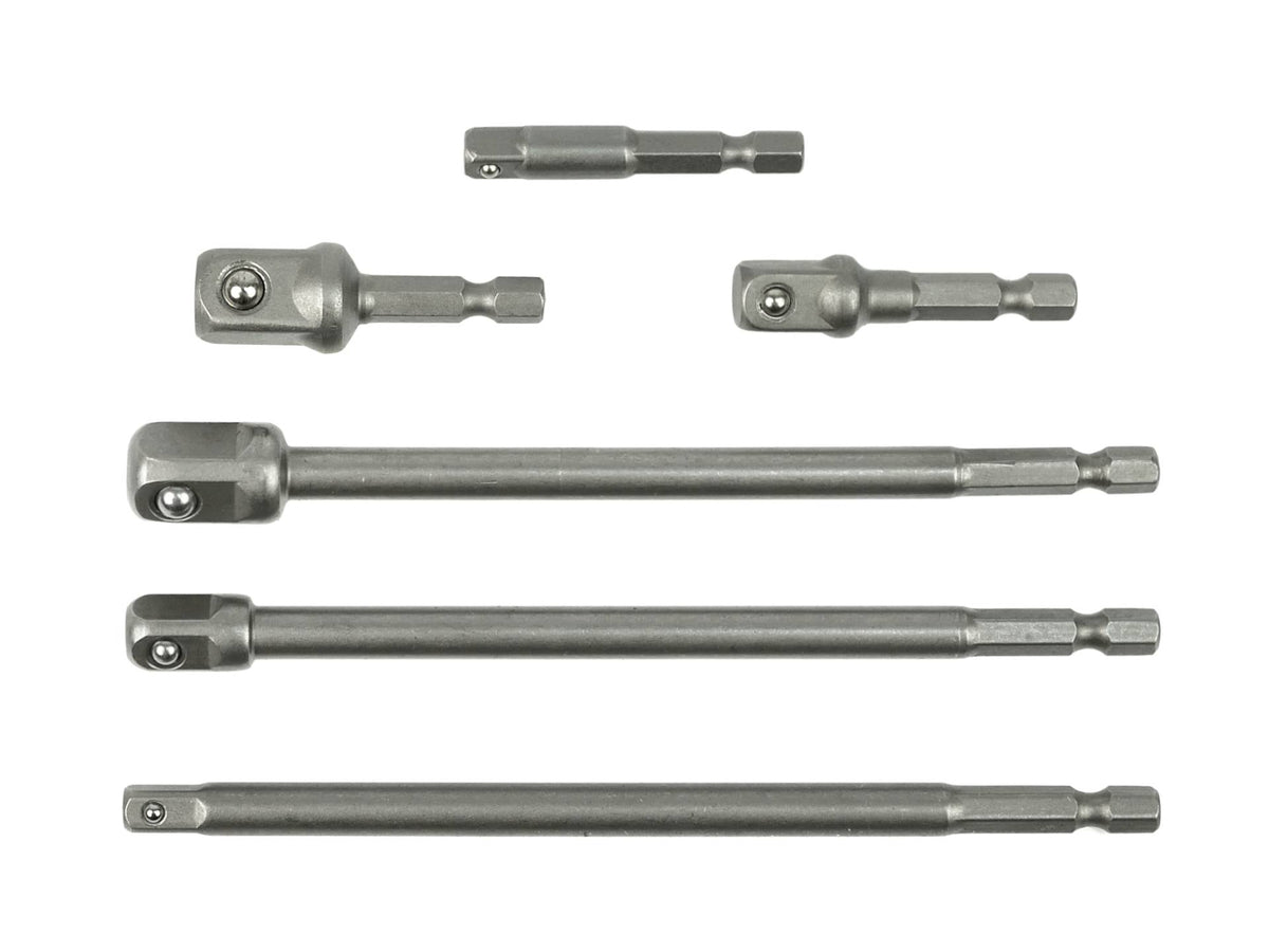 Set van 6 dopadapterstukken HEX 1/4" 3/8" 1/2"
