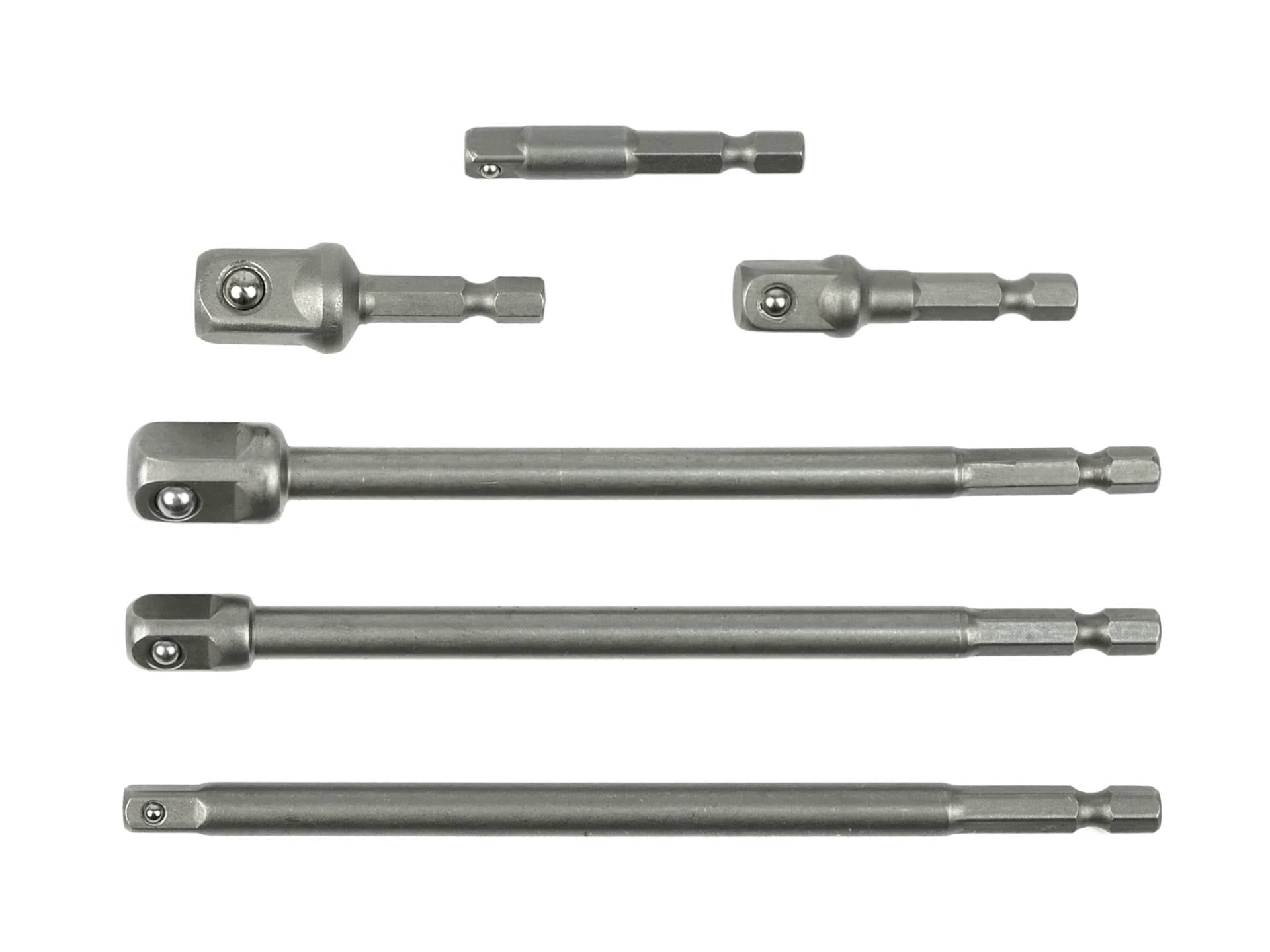Set van 6 dopadapterstukken HEX 1/4" 3/8" 1/2"