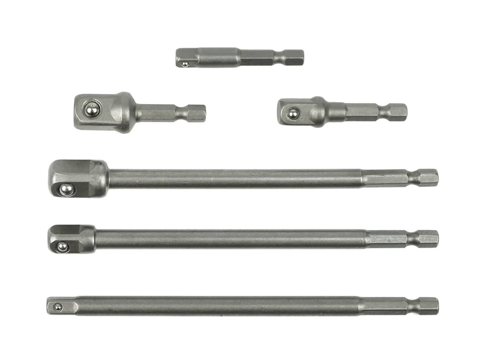 Set van 6 dopadapterstukken HEX 1/4" 3/8" 1/2"