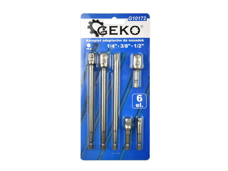 Set van 6 dopadapterstukken HEX 1/4" 3/8" 1/2"