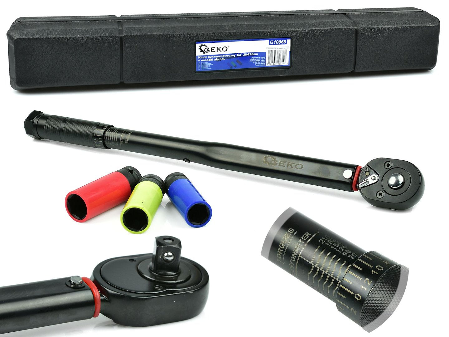 Momentsleutel 1/2" 28-210Nm + dopsleutelset Zwart HD