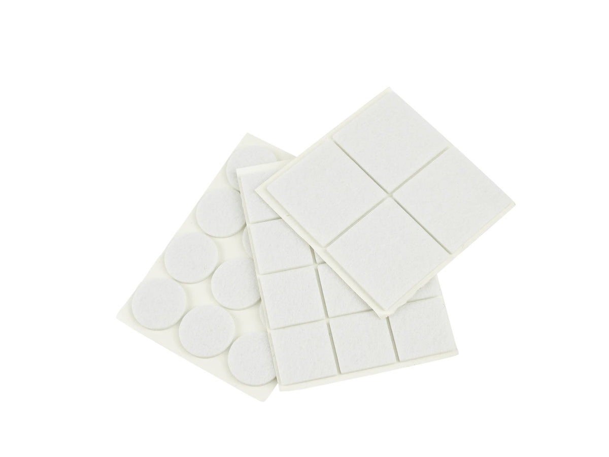 Viltjes 28 stuks rond 25mm vierkant 40mm (wit)