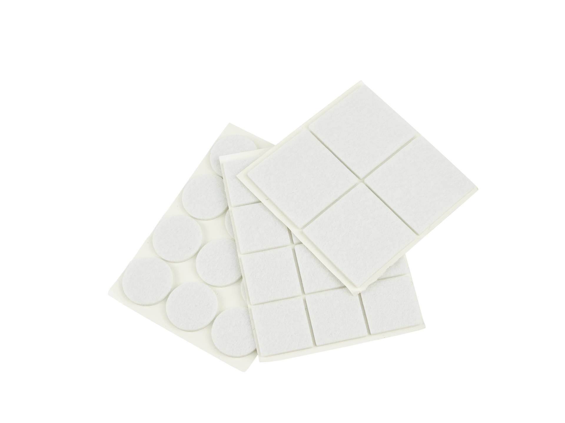 Viltjes 28 stuks rond 25mm vierkant 40mm (wit)