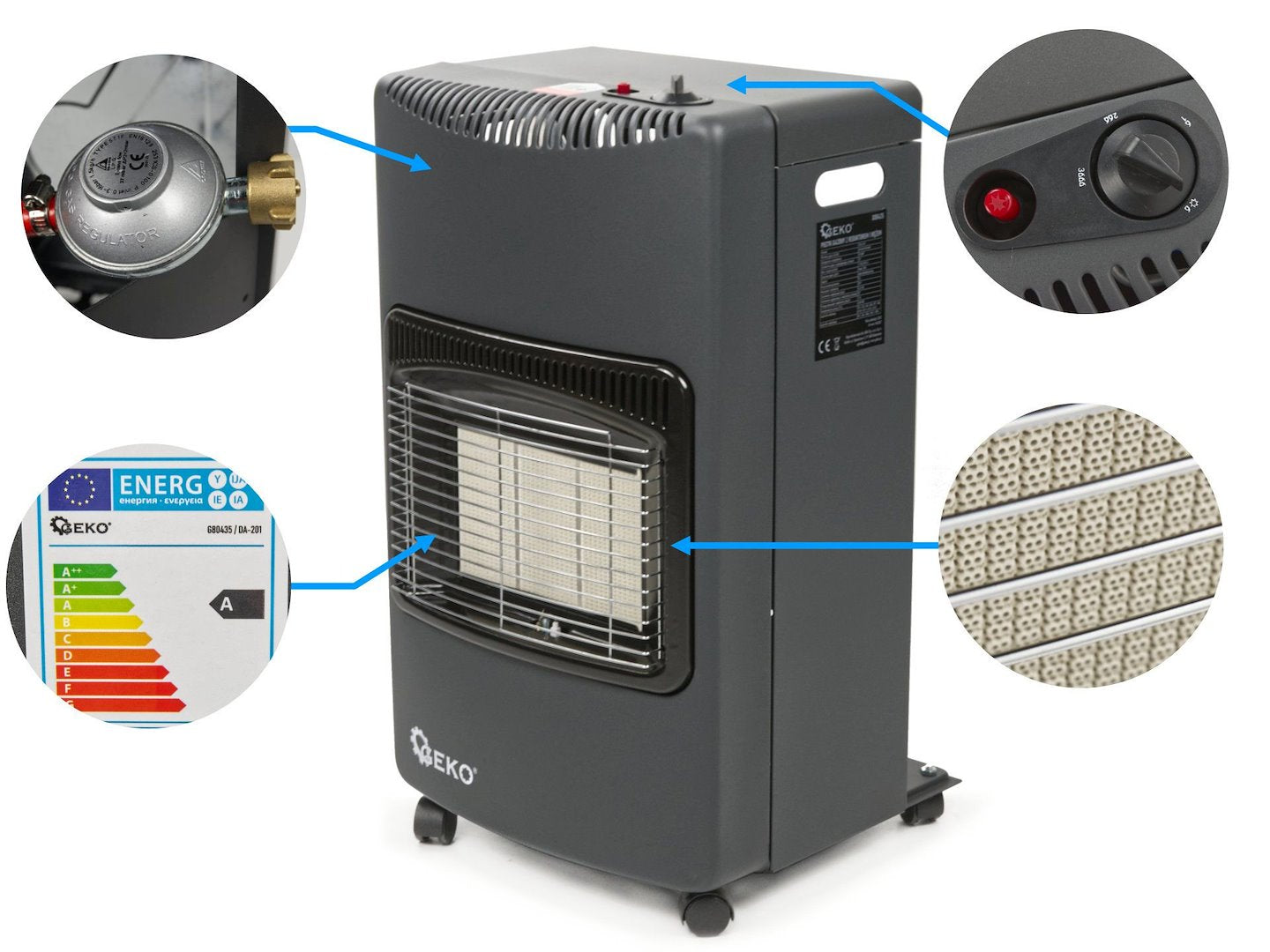 Binnenkachel op gas 4,2 kW met reduceerventiel en slang