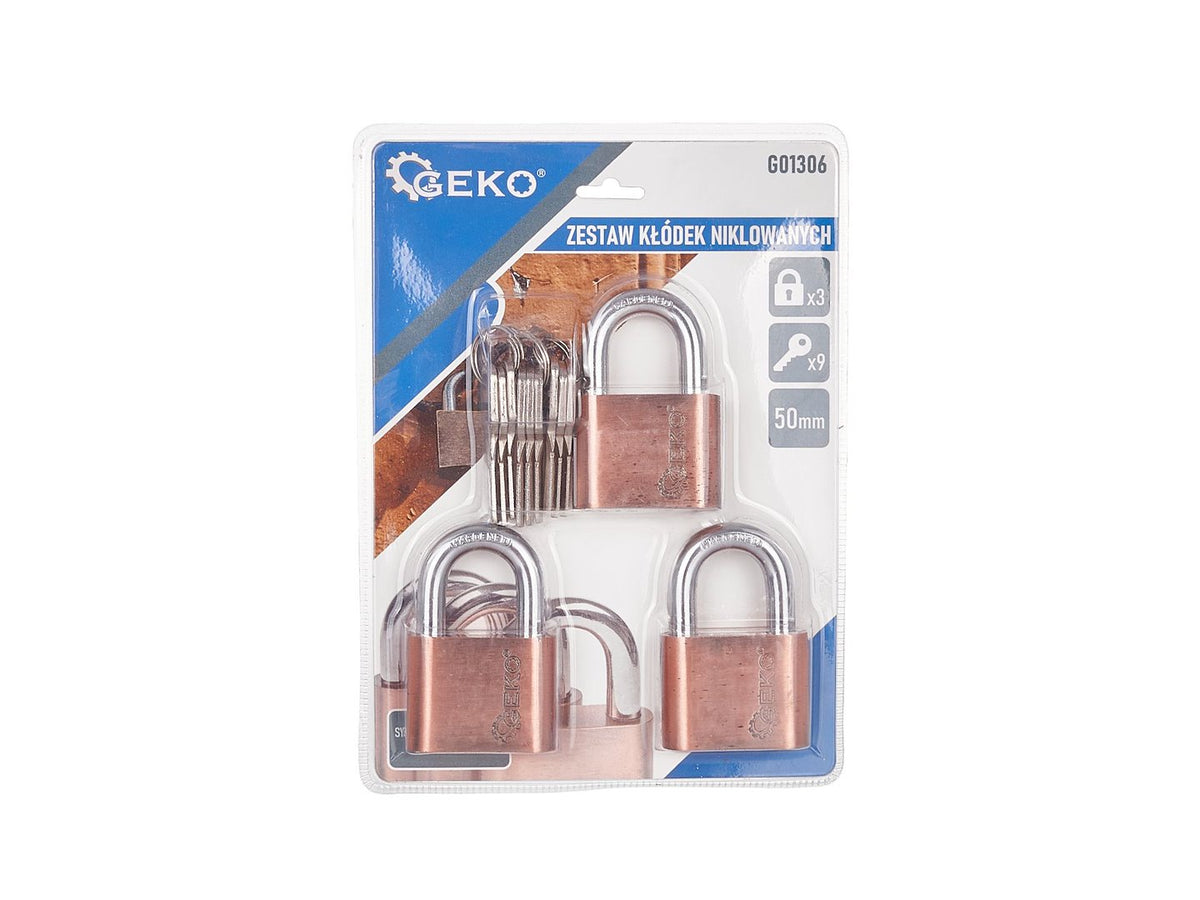 Set gesatineerde hangsloten 50 mm 3 stuks (zelfde sleutel)