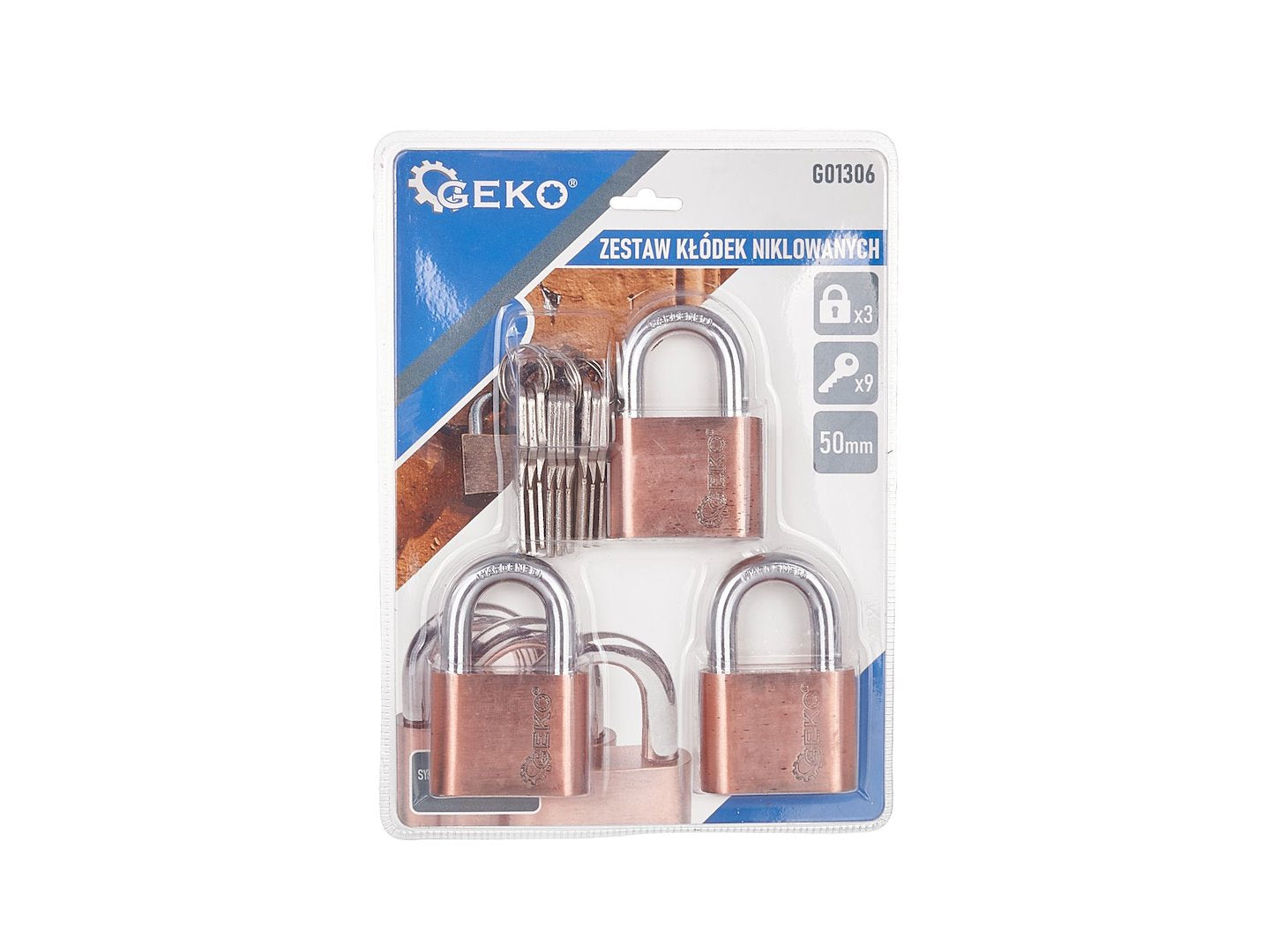 Set gesatineerde hangsloten 50 mm 3 stuks (zelfde sleutel)