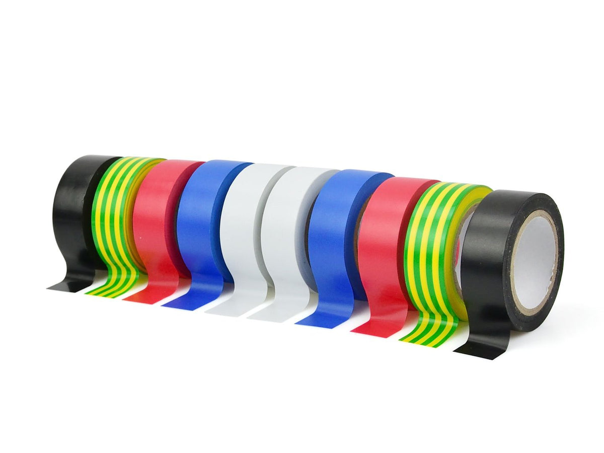 Set isolatietapes 19 mm x 0,13 mm x 5 m – 10 stuks (5 kleuren)