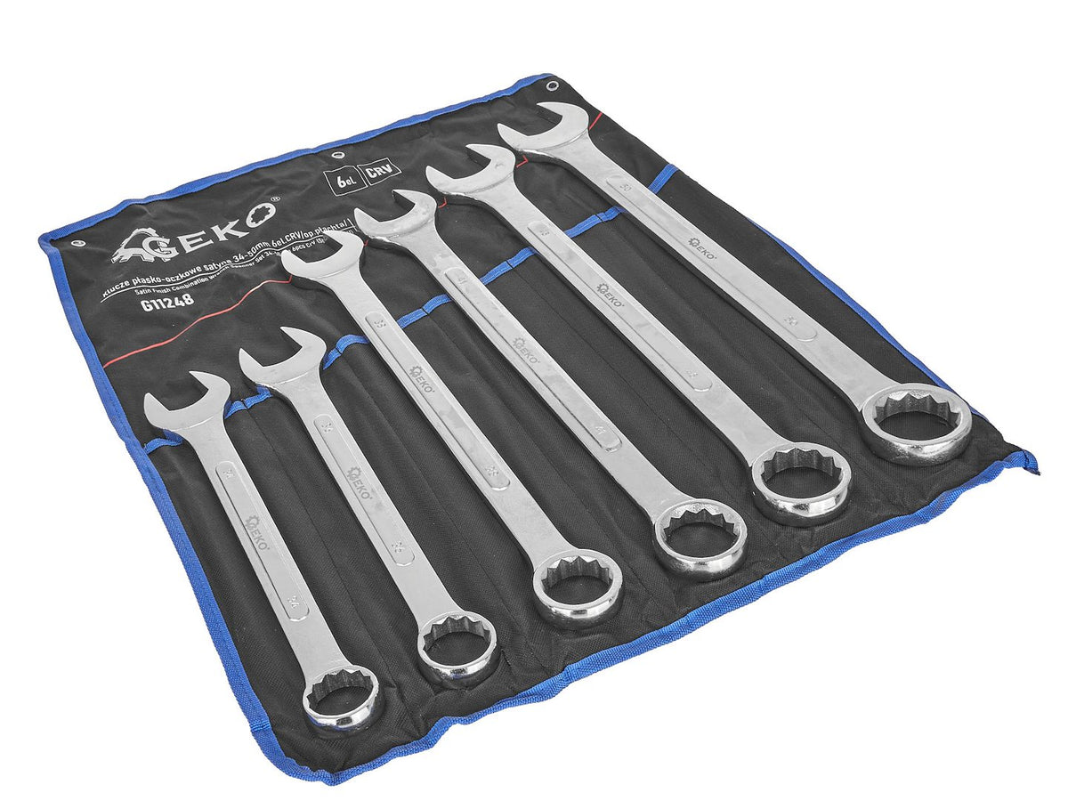 Satin afwerking dopsleutel ringsleutelset 34-50mm 6 stuks CrV (opbergetui)