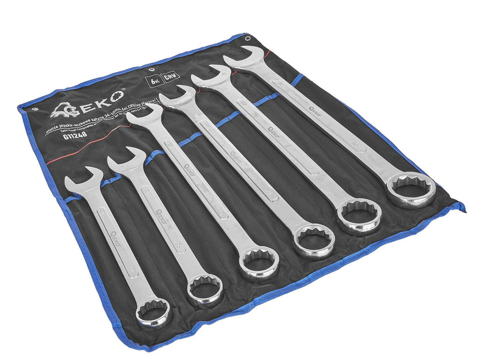 Satin afwerking dopsleutel ringsleutelset 34-50mm 6 stuks CrV (opbergetui)