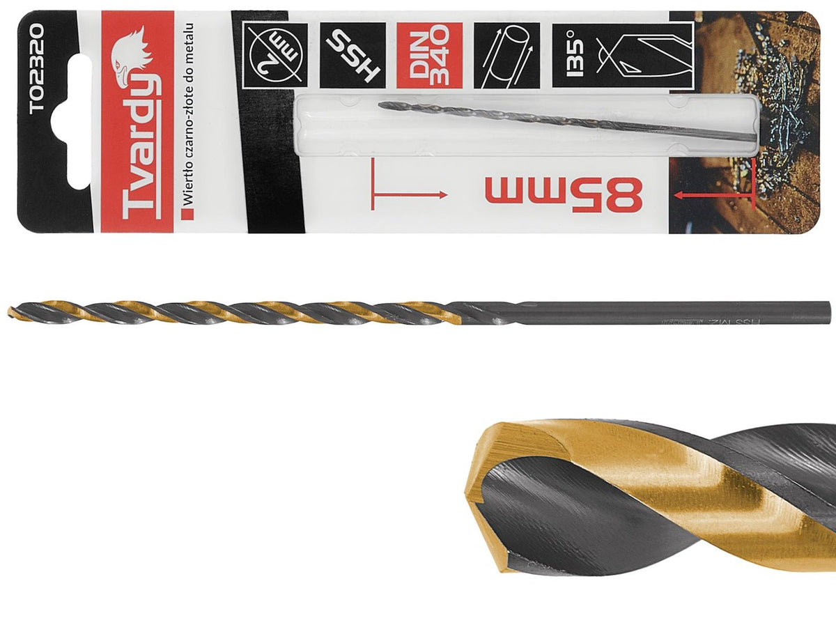 Lange HSS M2 2,0 mm zwarte & gouden metalen spiraalboor