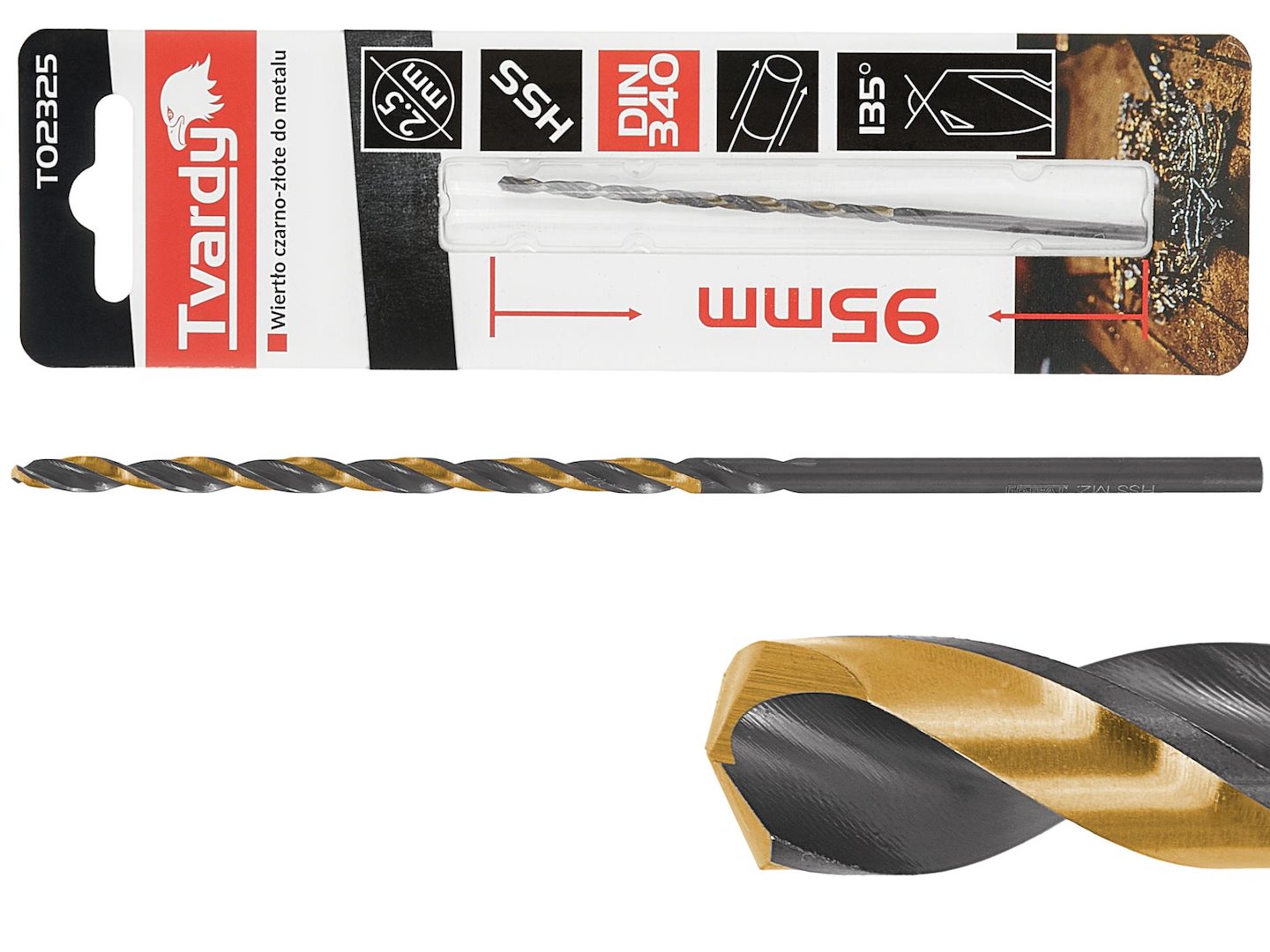 Lange HSS M2 2,5 mm zwarte & gouden metalen spiraalboor