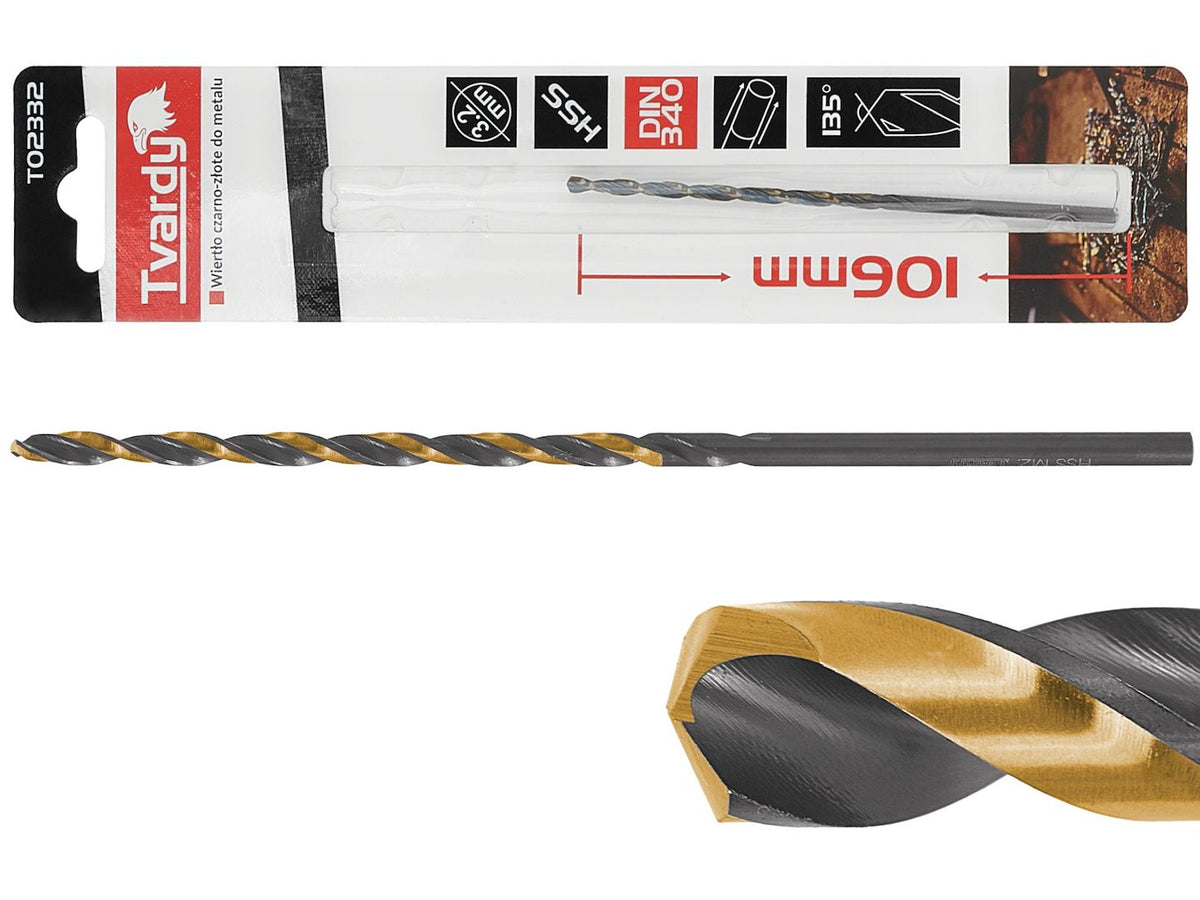 Lange HSS M2 3,2 mm zwarte & gouden metalen spiraalboor