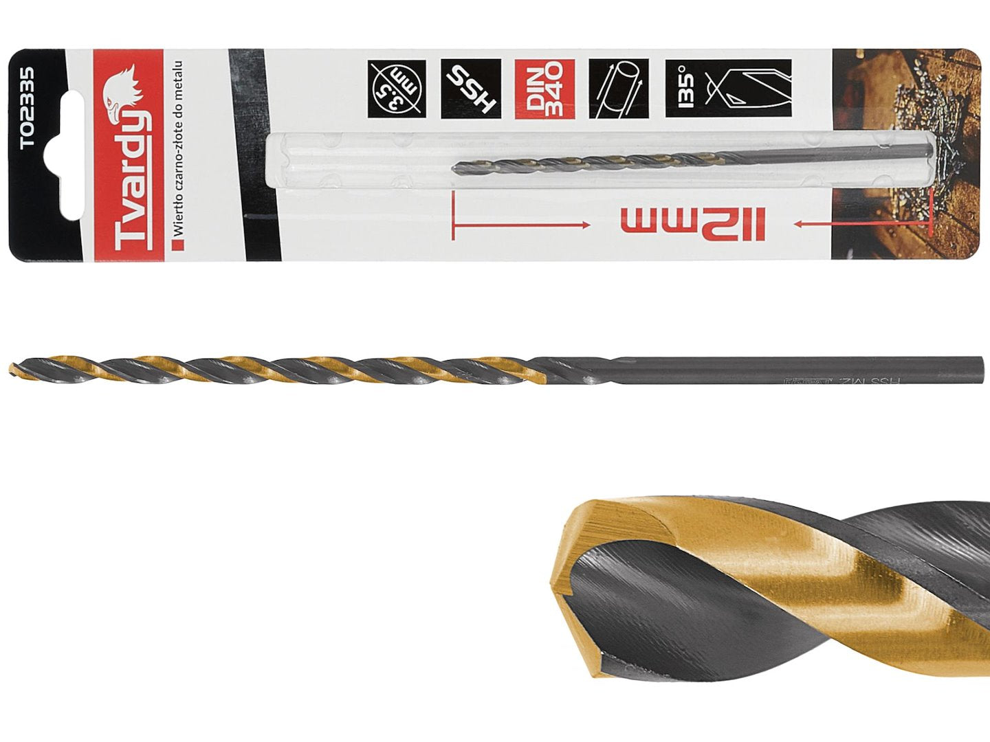 Lange HSS M2 3,5 mm zwarte & gouden metalen spiraalboor