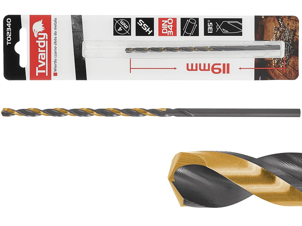 Lange HSS M2 4,0 mm zwarte & gouden metalen spiraalboor