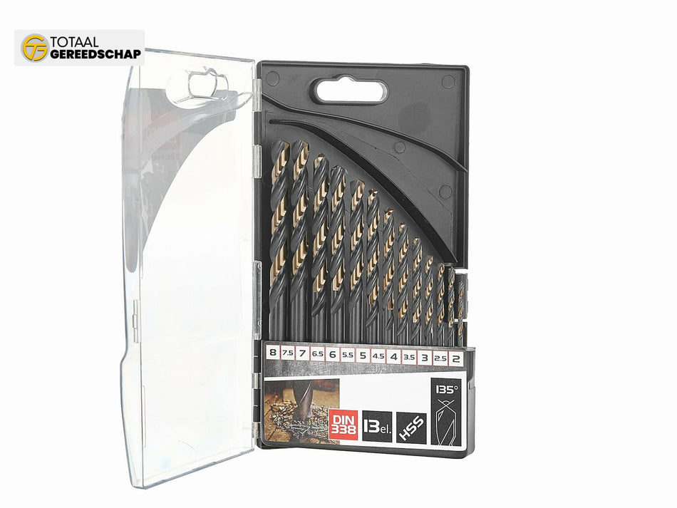 13pcs HSS 2.0-8.0mm black & gold metal twist drill bit set