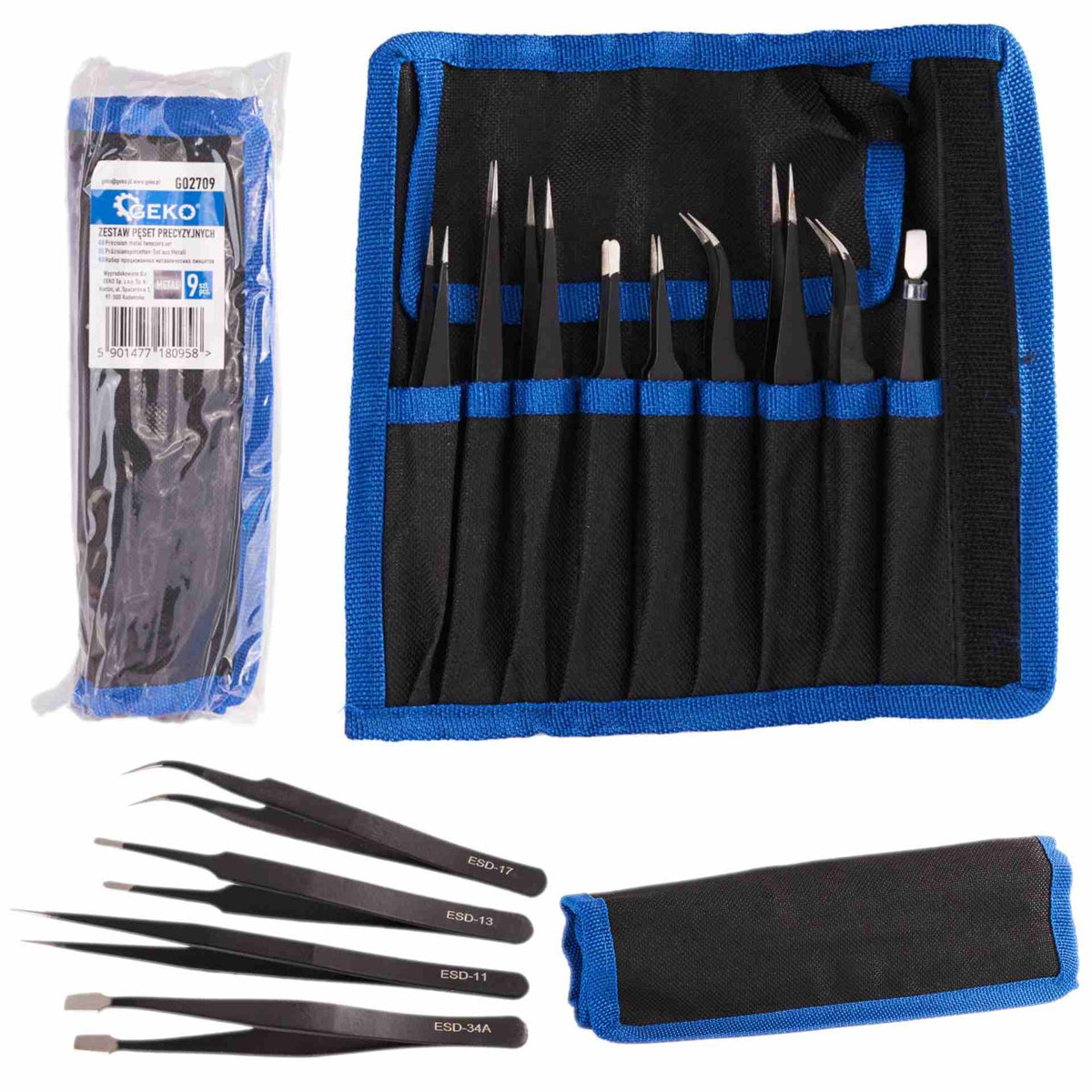 Precisie metalen pincet set 9 stuks