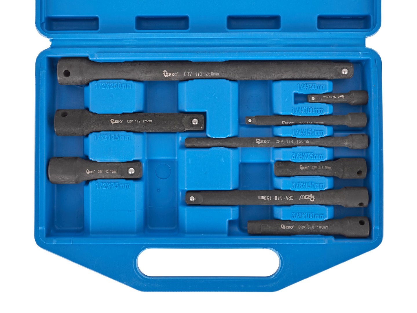 9-delige slagmoersleutel verlengset 1/4" 3/8" 1/2" CrV