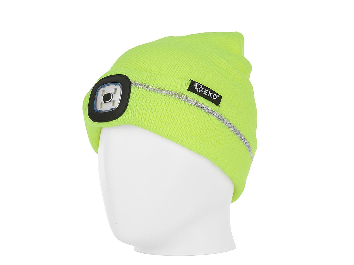 Oplaadbare LED hoofdlamp wintermuts met reflecterende streep (geel)