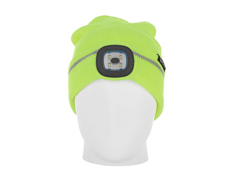 Oplaadbare LED hoofdlamp wintermuts met reflecterende streep (geel)