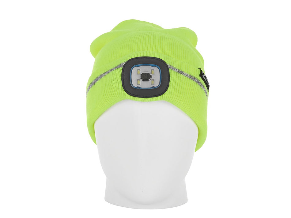 Oplaadbare LED hoofdlamp wintermuts met reflecterende streep (geel)