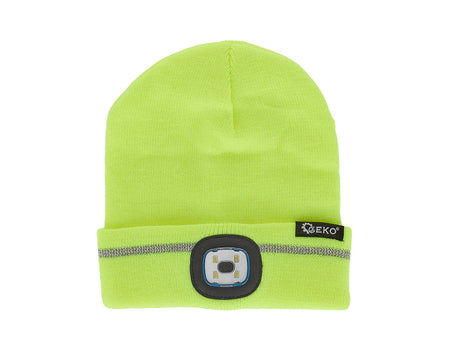 Oplaadbare LED hoofdlamp wintermuts met reflecterende streep (geel)
